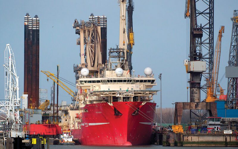 The 636-foot Deep Energy, seen at an unknown date, is one of the world’s largest and fastest reeled rigid pipe-laying vessels. A fire that broke out in the vessel’s knuckle boom crane cabin during maintenance in December 2024 prompted a response from the crew, U.S. Coast Guard and local firefighters.