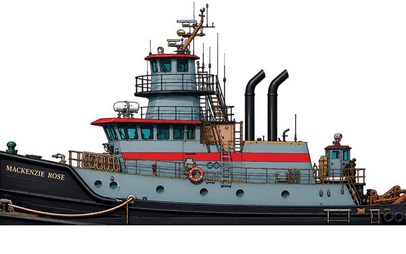 A rendering of the 96.4-foot, 4,800-horsepower towing vessel Mackenzie Rose.