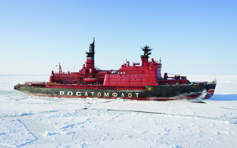 The nuclear-powered icebreaker Yamal operates in the Kara Sea. Russia has maintained a fleet of nuclear-powered icebreakers for decades, offering one of the world’s longest-running examples of civilian nuclear propulsion at sea.