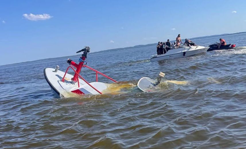 Surfacing whale sinks response boat in Raritan Bay