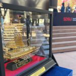 A model of Korea’s 16th-century Turtle Ship, widely regarded as the world’s first ironclad warship, was displayed during the signing ceremony establishing the SHI-SDSU Advanced Maritime Center. The model reflected South Korea’s longstanding shipbuilding heritage as the two countries expanded cooperation in maritime research and industry.