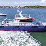 San Jacinto was designed for the demanding, around-the-clock schedule of Houston Pilots, with the launch logging roughly 2,500 operating hours annually. Its triple-engine arrangement provides added redundancy, allowing the vessel to continue operating at 18 to 20 knots with one engine out of service.